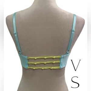 💖VS Baby Blue and Neon Yellow Front Closing Full Coverage Bra | Size 34D